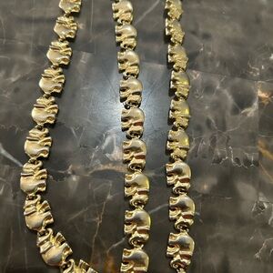 Gold Tone Elephant Link Necklace & Bracelet!